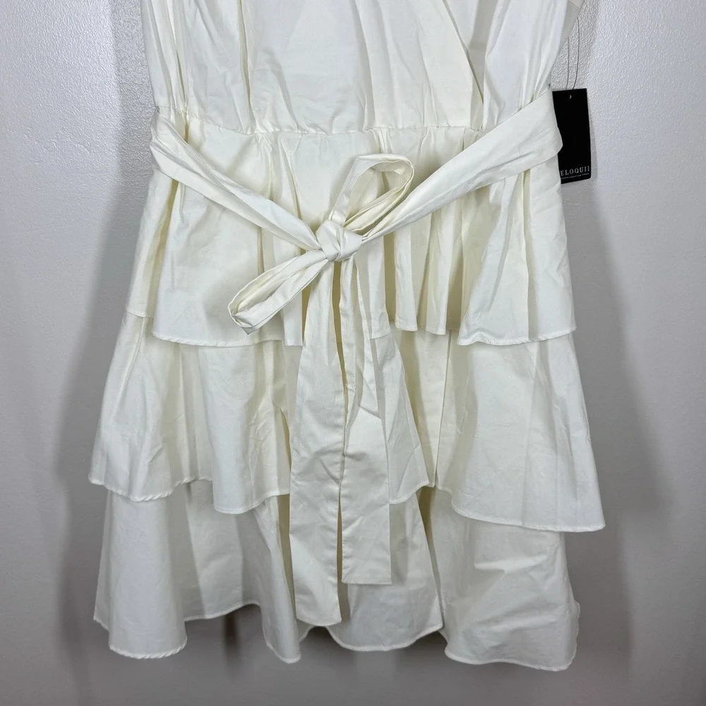 ELOQUII Ivory Tiered Ruffle Mini Wrap Dress‎ Size 20 Bridal Feminine Flattering